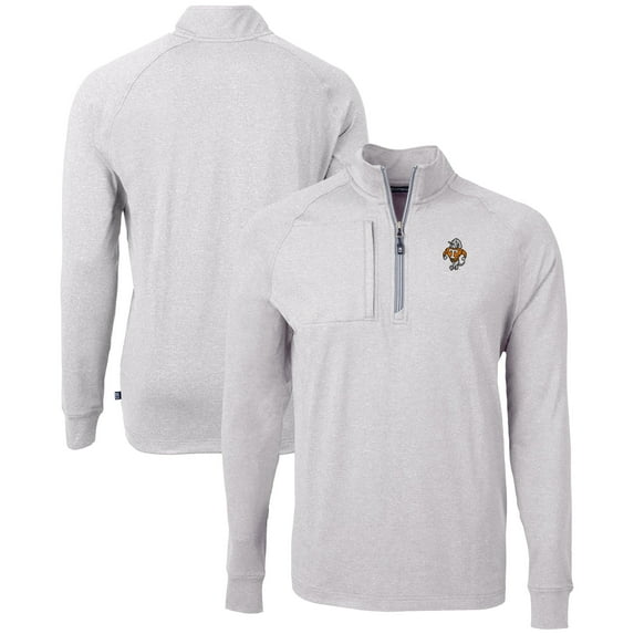 Men's Cutter & Buck Heather Gray Tennessee Volunteers Vault Adapt Eco Knit Heathered Recycled Raglan Quarter-Zip Top