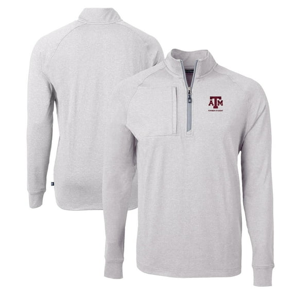 Men's Cutter & Buck Heather Gray Texas A&M Aggies Alumni Logo Adapt Eco Knit Heathered Recycled Quarter-Zip Pullover