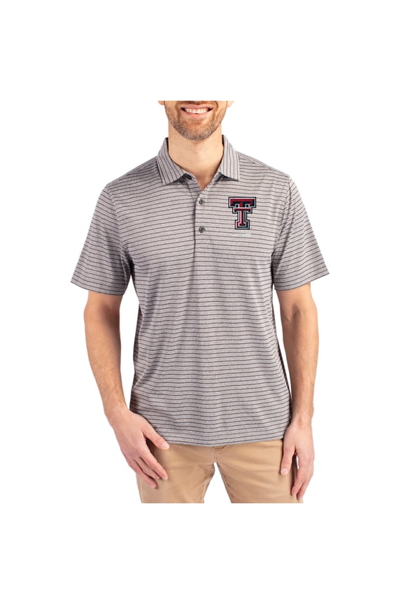 Men's Cutter & Buck Heather Gray Texas Tech Red Raiders Alumni Forge Eco Double Stripe Stretch Recycled Polo