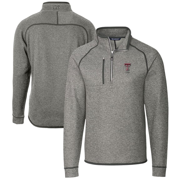 Men's Cutter & Buck Heather Gray Texas Tech Red Raiders Alumni Logo Mainsail Sweater-Knit Half-Zip Pullover Jacket
