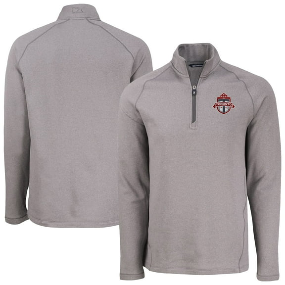 Men's-Cutter & Buck  Heather Gray Toronto FC Peshastin Eco Fleece Recycled Raglan Half-Zip Top