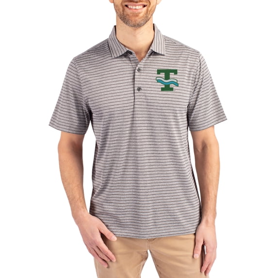 Men's Cutter & Buck Heather Gray Tulane Green Wave Forge Eco Heather Stripe Stretch Recycled Polo