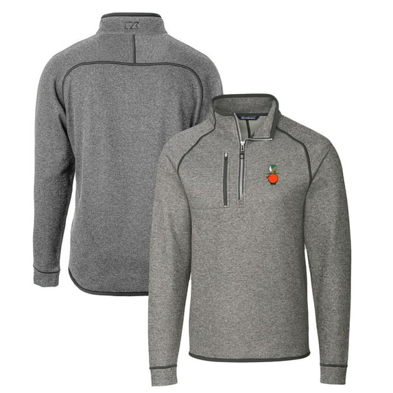 Men's Cutter & Buck Heather Gray UCF Knights Mainsail Sweater-Knit Big & Tall Half-Zip Pullover Jacket