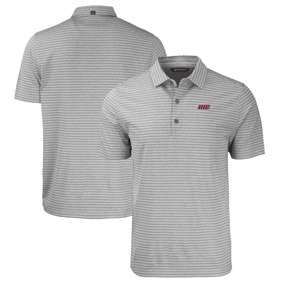 Men's Cutter & Buck Heather Gray UIC Flames Forge Eco Heathered Stripe Stretch Recycled Polo
