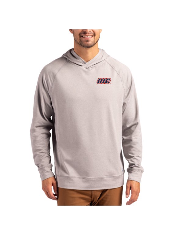 Men's Cutter & Buck Heather Gray UIC Flames Primary Logo Adapt Knit Raglan Pullover Hoodie