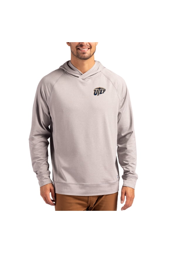 Men's Cutter & Buck Heather Gray UTEP Miners Primary Logo Adapt Knit Raglan Pullover Hoodie