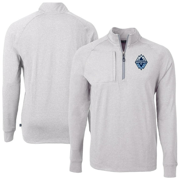 Men's-Cutter & Buck Heather Gray Vancouver Whitecaps FC Big & Tall Adapt Eco Knit Raglan Quarter-Zip Top