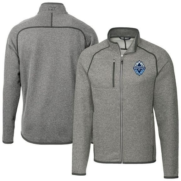 Men's-Cutter & Buck Heather Gray Vancouver Whitecaps FC Big & Tall Mainsail Sweater-Knit Raglan Full-Zip Jacket