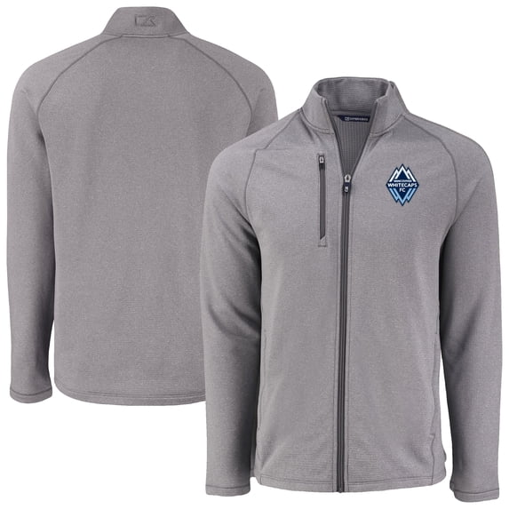 Men's-Cutter & Buck Heather Gray Vancouver Whitecaps FC Peshastin Eco Fleece Recycled Raglan Full-Zip Jacket