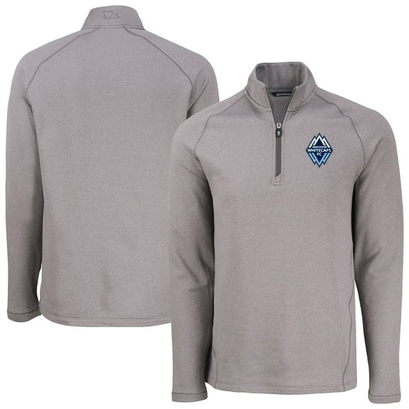 Men's-Cutter & Buck Heather Gray Vancouver Whitecaps FC Peshastin Eco Fleece Recycled Raglan Half-Zip Top