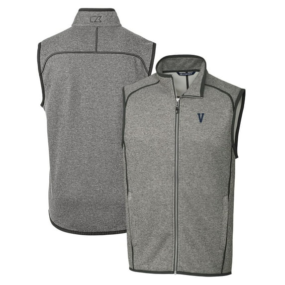 Men's Cutter & Buck Heather Gray Villanova Wildcats Mainsail Sweater-Knit Full-Zip Vest