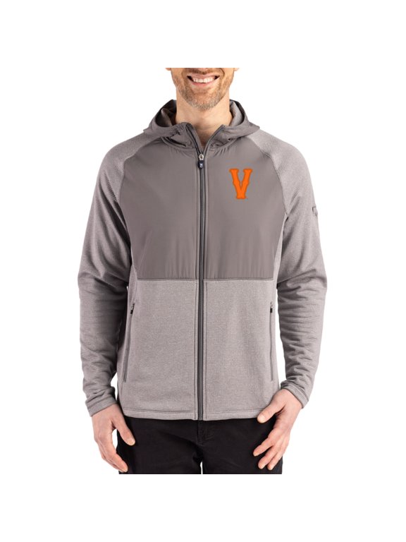 Men's Cutter & Buck Heather Gray Virginia Cavaliers Peshastin Eco Fleece Recycled Raglan Full-Zip Tri-Blend Hybrid