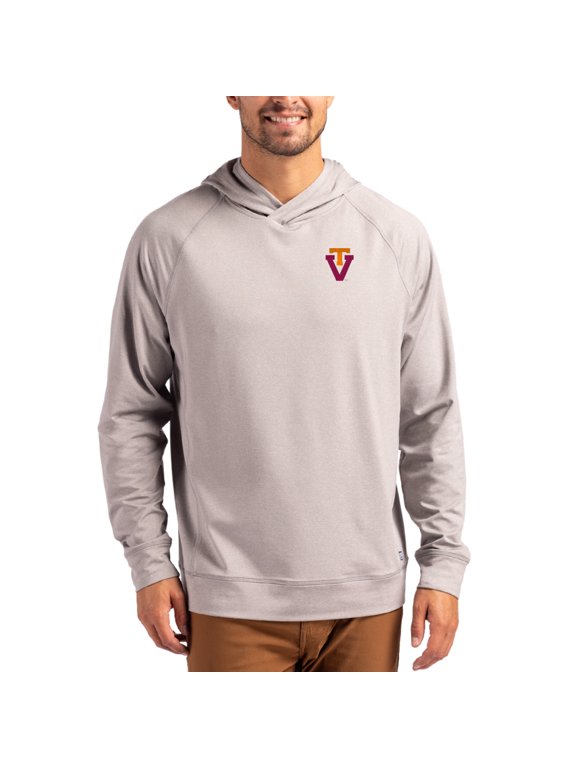 Men's Cutter & Buck Heather Gray Virginia Tech Hokies Vault Logo Adapt Knit Raglan Pullover Hoodie