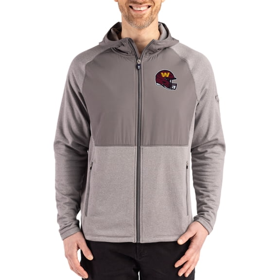 Men's Cutter & Buck  Heather Gray Washington Commanders Peshastin Eco Fleece Recycled Raglan Full-Zip Tri-Blend Hybrid