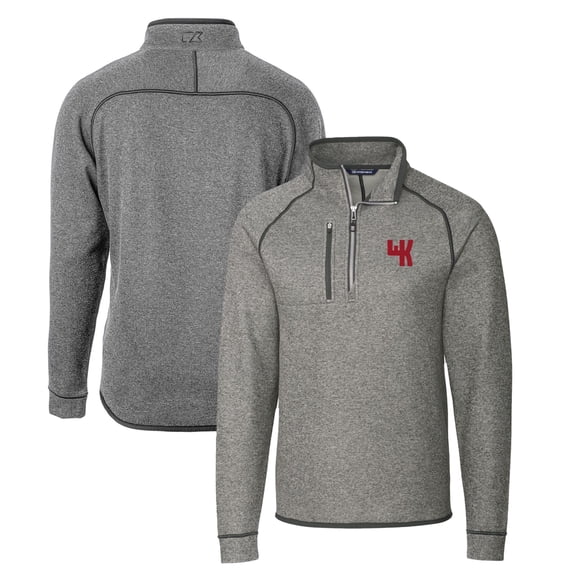 Men's Cutter & Buck Heather Gray Western Kentucky Hilltoppers Mainsail Sweater-Knit Big & Tall Half-Zip Pullover Jacket