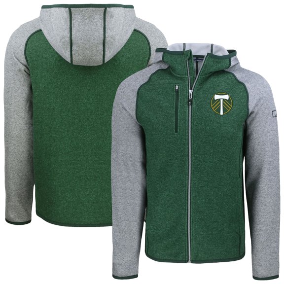 Men's-Cutter & Buck Heather Green Portland Timbers Mainsail Raglan Full-Zip Hooded Jacket