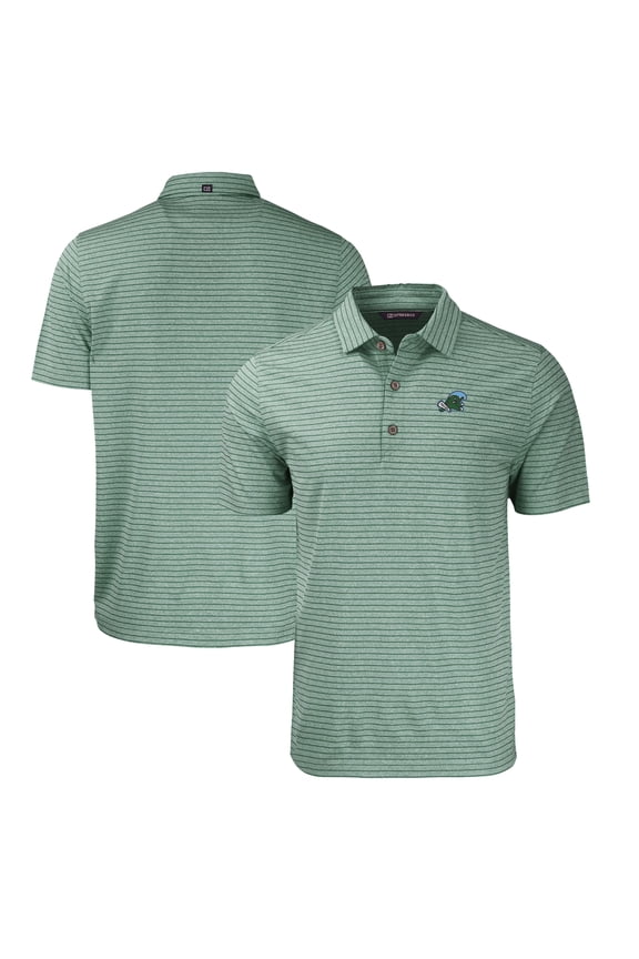 Men's Cutter & Buck Heather Green Tulane Green Wave Forge Eco Heathered Stripe Stretch Recycled Polo