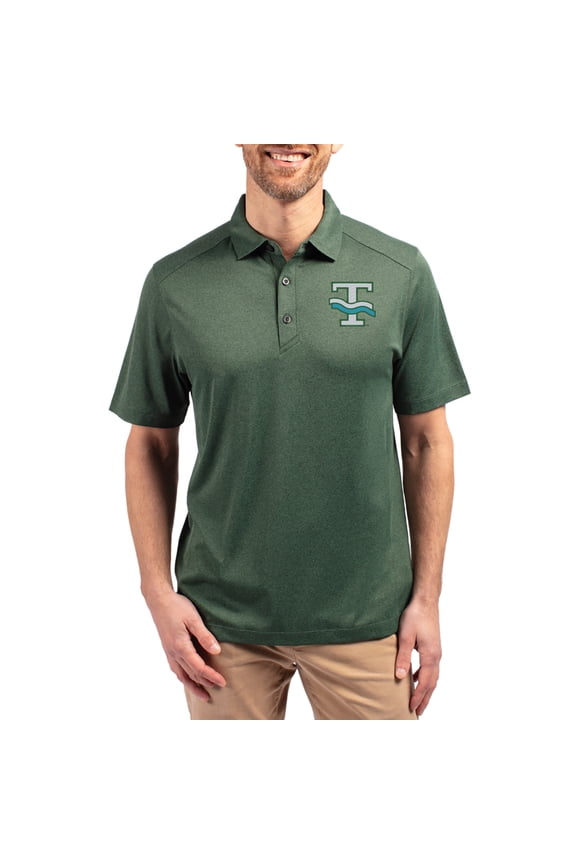 Men's-Cutter & Buck Heather Green Tulane Green Wave Forge Eco Stretch Recycled Polo