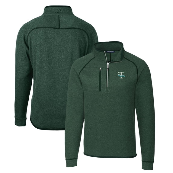 Men's Cutter & Buck Heather Green Tulane Green Wave Mainsail Sweater-Knit Big & Tall Half-Zip Pullover Jacket