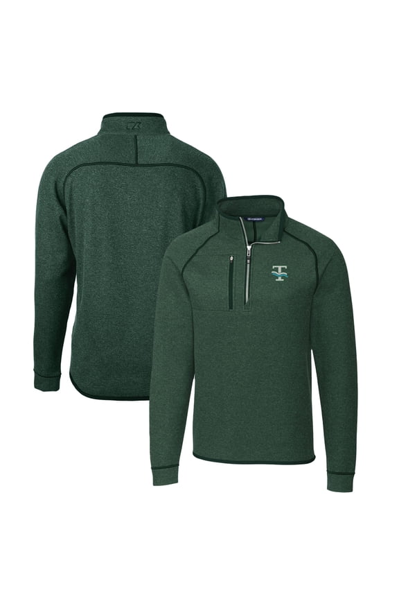 Men's Cutter & Buck Heather Green Tulane Green Wave Mainsail Sweater-Knit Big & Tall Half-Zip Pullover Jacket