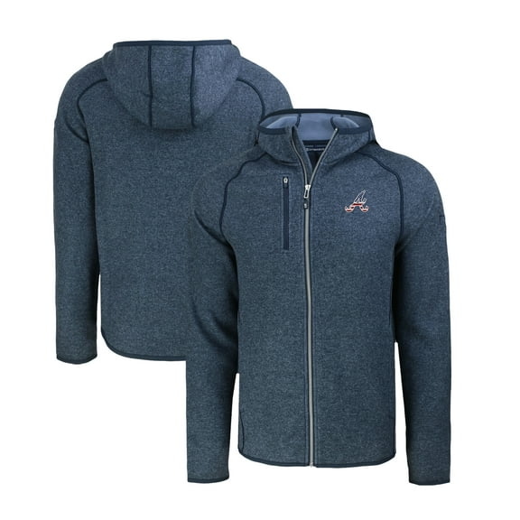 Men's Cutter & Buck  Heather Navy Atlanta Braves Stars & Stripes Mainsail Sweater-Knit Full-Zip Hoodie