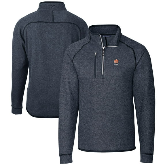 Men's Cutter & Buck Heather Navy Auburn Tigers Alumni Logo Mainsail Sweater-Knit Half-Zip Pullover Jacket