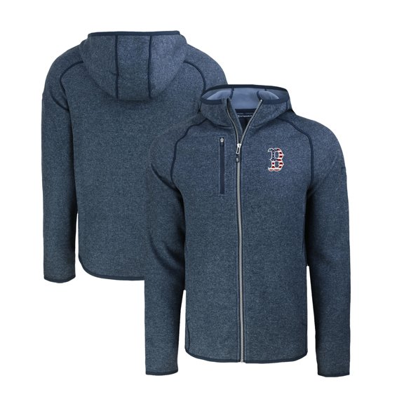 Men's Cutter & Buck  Heather Navy Boston Red Sox Stars & Stripes Mainsail Sweater-Knit Full-Zip Hoodie