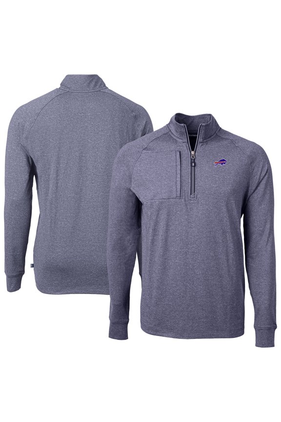 Men's Cutter & Buck Heather Navy Buffalo Bills Big & Tall Adapt Eco Raglan Quarter-Zip Jacket