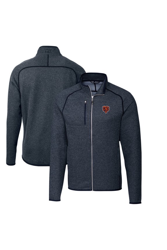 Men's Cutter & Buck Heather Navy Chicago Bears Throwback Logo Mainsail Sweater-Knit Full-Zip Jacket