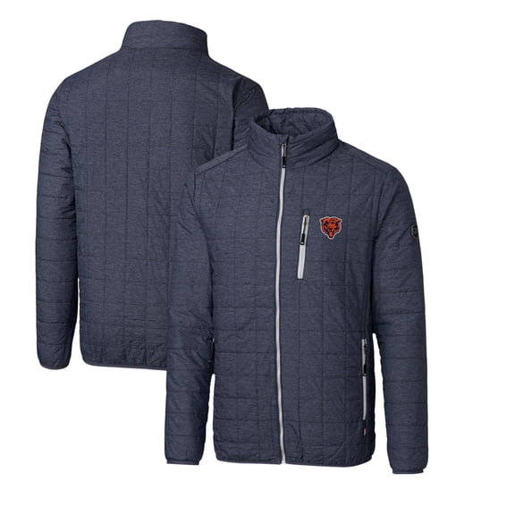 Men's Cutter & Buck Heather Navy Chicago Bears Throwback Logo Rainier PrimaLoft Eco Insulated Full-Zip Puffer Jacket