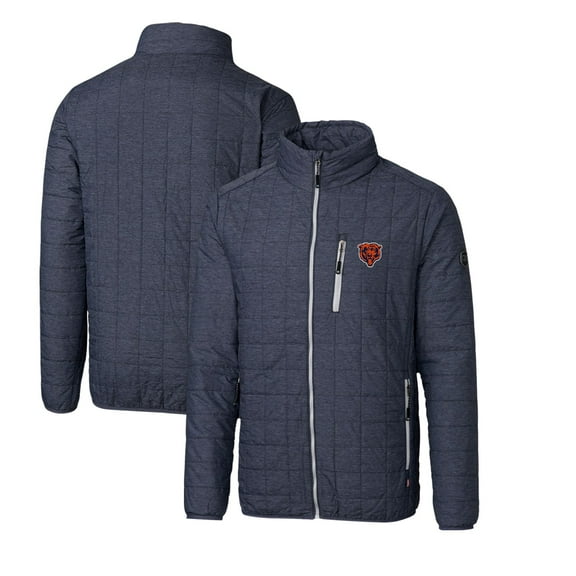 Men's Cutter & Buck Heather Navy Chicago Bears Throwback Logo Rainier PrimaLoft Eco Insulated Full-Zip Puffer Jacket
