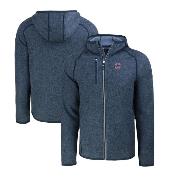 Men's Cutter & Buck Heather Navy Chicago Cubs Mainsail Full-Zip Hooded Jacket