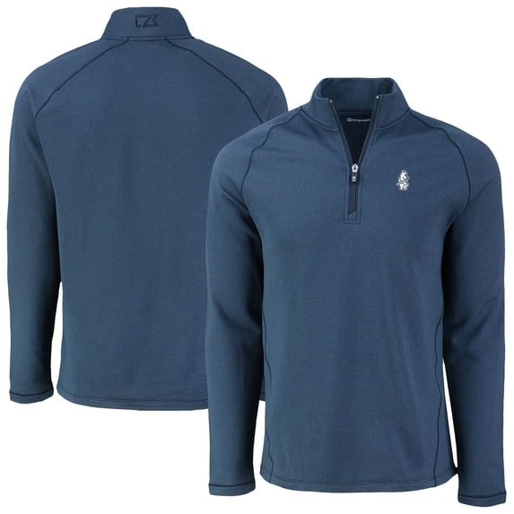 Men's Cutter & Buck Heather Navy Chicago Cubs Peshastin Eco Fleece Recycled Raglan Quarter-Zip Top
