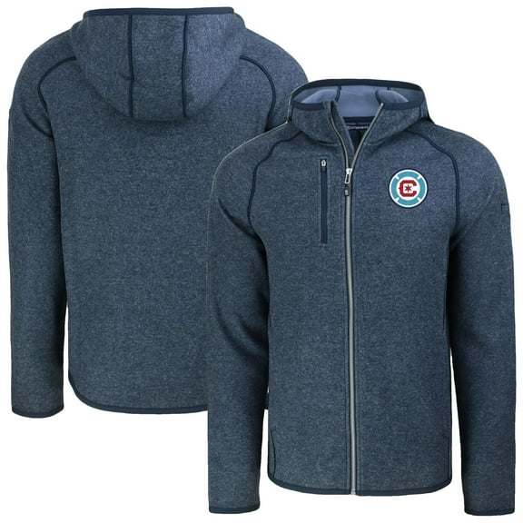 Men's-Cutter & Buck  Heather Navy Chicago Fire Mainsail Full-Zip Hooded Jacket
