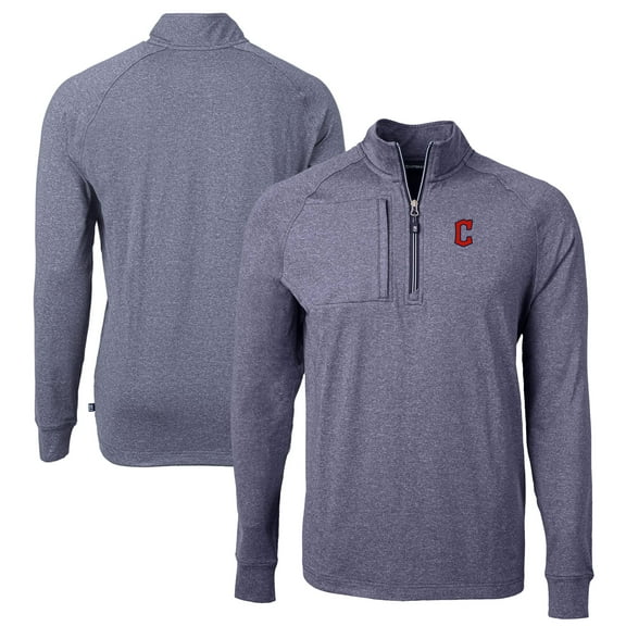 Men's Cutter & Buck Heather Navy Cleveland Guardians Adapt Eco Knit Stretch Recycled Quarter-Zip Pullover Top