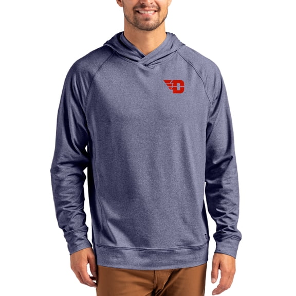 Men's Cutter & Buck Heather Navy Dayton Flyers Primary Logo Adapt Knit Raglan Pullover Hoodie