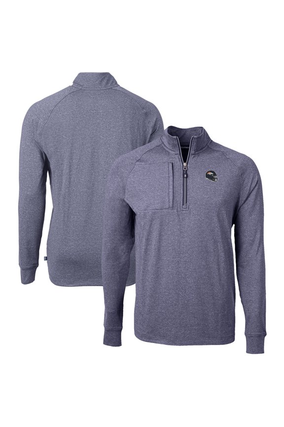 Men's Cutter & Buck Heather Navy Denver Broncos Big & Tall Adapt Eco Raglan Quarter-Zip Jacket