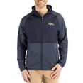 thumbnail image 1 of Men's Cutter & Buck  Heather Navy Denver Broncos Peshastin Eco Fleece Recycled Raglan Full-Zip Tri-Blend Hybrid Jacket, 1 of 2