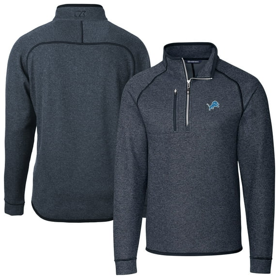 Men's Cutter & Buck Heather Navy Detroit Lions Big & Tall Mainsail Sweater-Knit Raglan Half-Zip Jacket