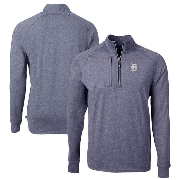 Men's Cutter & Buck Heather Navy Detroit Tigers Big & Tall Adapt Eco Knit Stretch Recycled Quarter-Zip Pullover Top