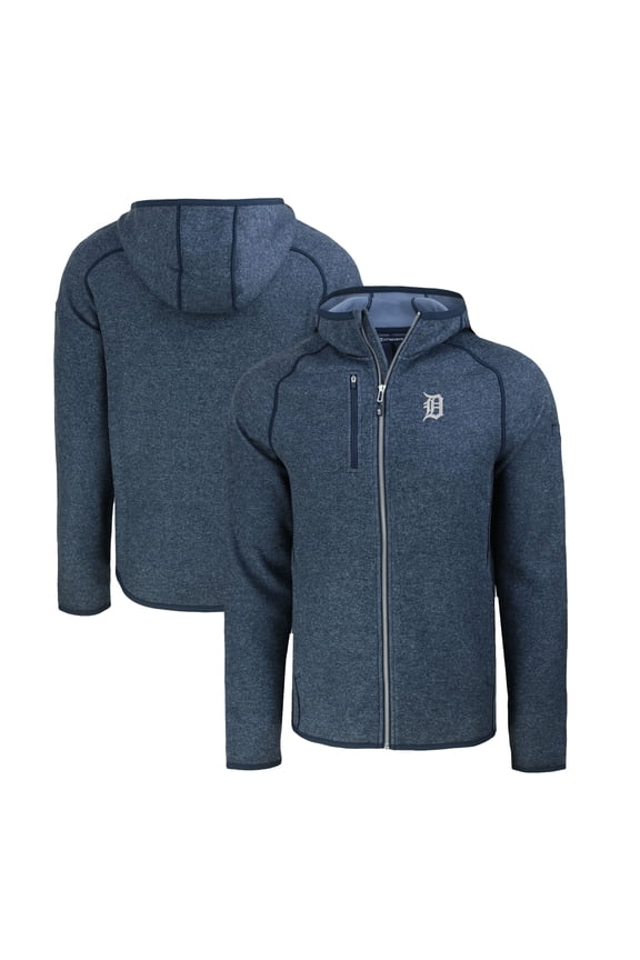 Men's Cutter & Buck Heather Navy Detroit Tigers Mainsail Full-Zip Hooded Jacket