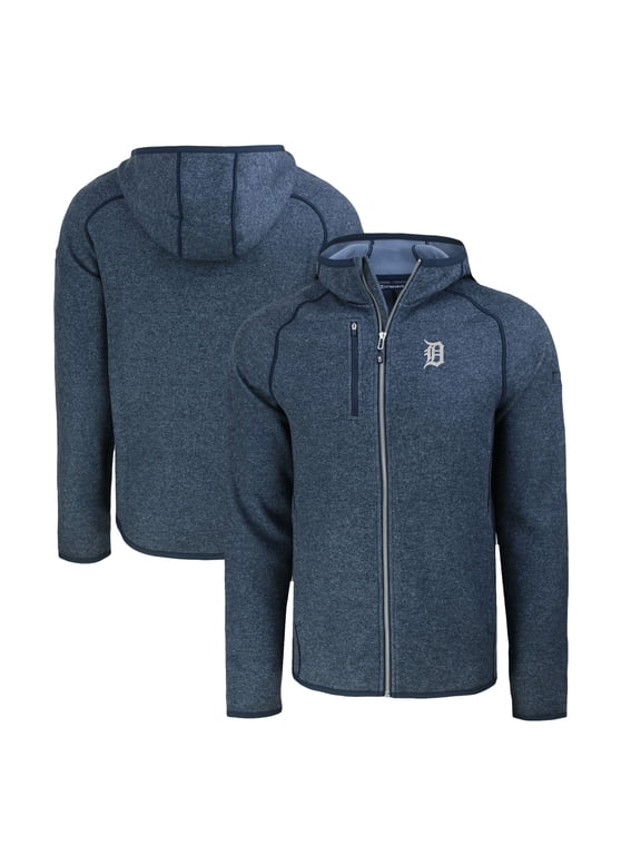 Men's Cutter & Buck Heather Navy Detroit Tigers Mainsail Full-Zip Hooded Jacket