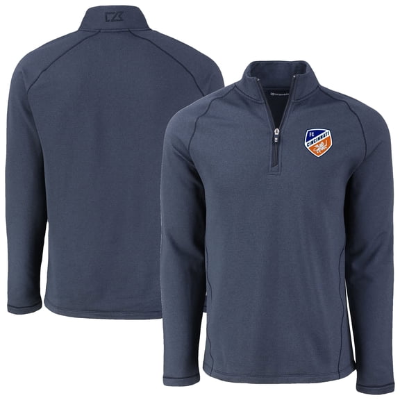 Men's-Cutter & Buck  Heather Navy FC Cincinnati Peshastin Eco Fleece Recycled Quarter-Zip Pullover Top