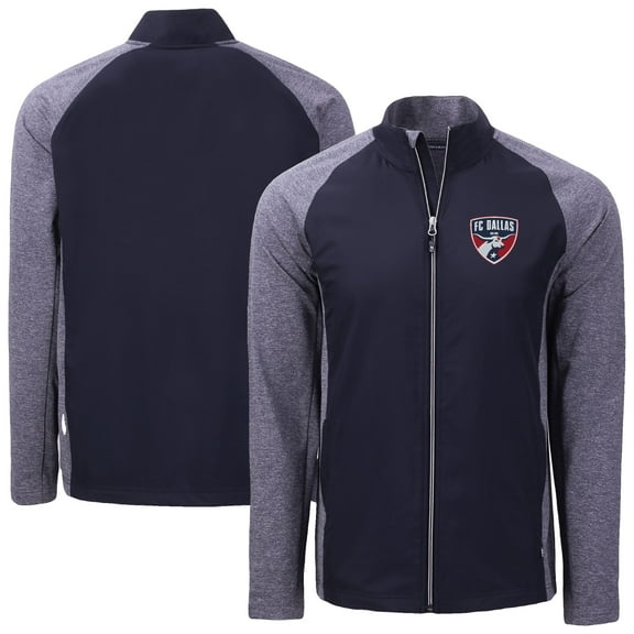 Men's-Cutter & Buck Heather Navy FC Dallas Adapt Eco Knit Hybrid Recycled Full-Zip Jacket