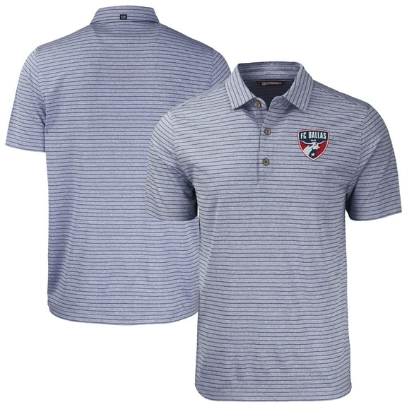 Men's-Cutter & Buck Heather Navy FC Dallas Big & Tall Forge Eco Heather Stripe Stretch Recycled Polo