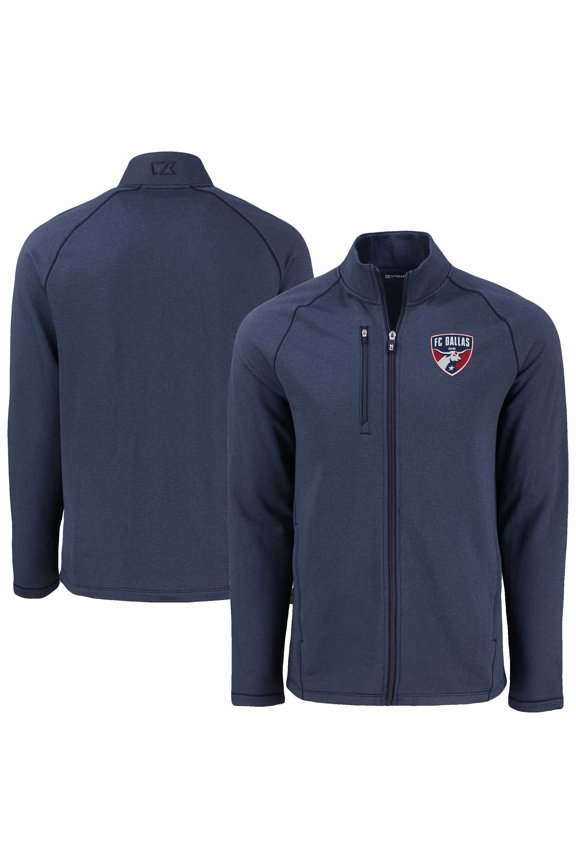 Men's-Cutter & Buck Heather Navy FC Dallas Peshastin Eco Fleece Recycled Raglan Full-Zip Jacket