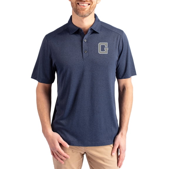 Men's-Cutter & Buck Heather Navy Georgetown Hoyas Forge Eco Stretch Recycled Polo