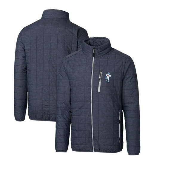 Men's Cutter & Buck Heather Navy Houston Oilers Throwback Logo Big & Tall Rainier Eco Insulated Full-Zip Puffer Jacket