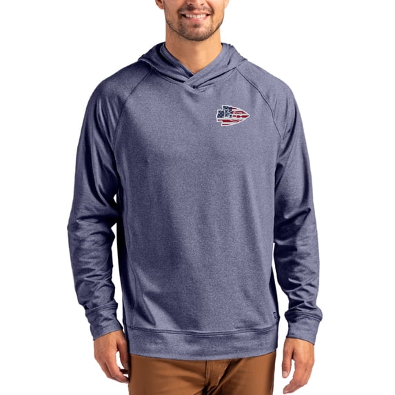Men's Cutter & Buck Heather Navy Kansas City Chiefs Adapt Americana Knit Recycled Raglan Pullover Hoodie