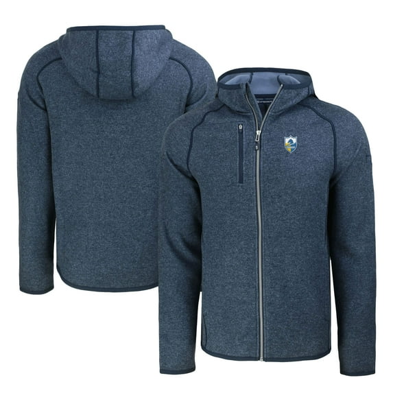 Men's Cutter & Buck Heather Navy Los Angeles Chargers Throwback Mainsail Sweater-Knit Full-Zip Hoodie